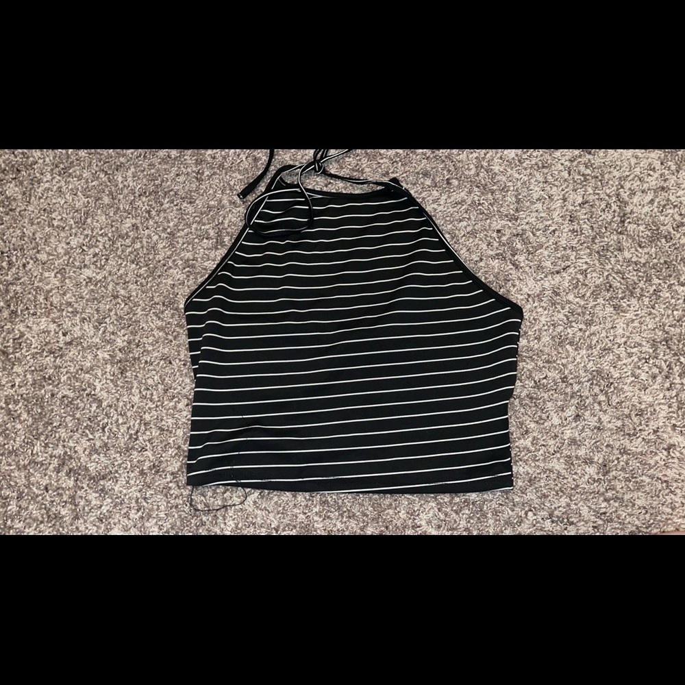 Black and White Striped Halter Top